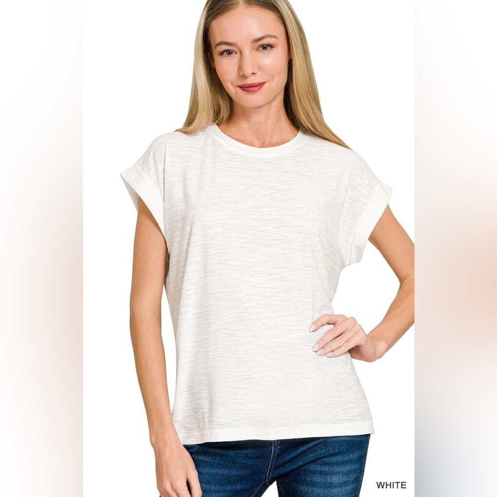 Zenana Slub Cuffed Sleeve Tee